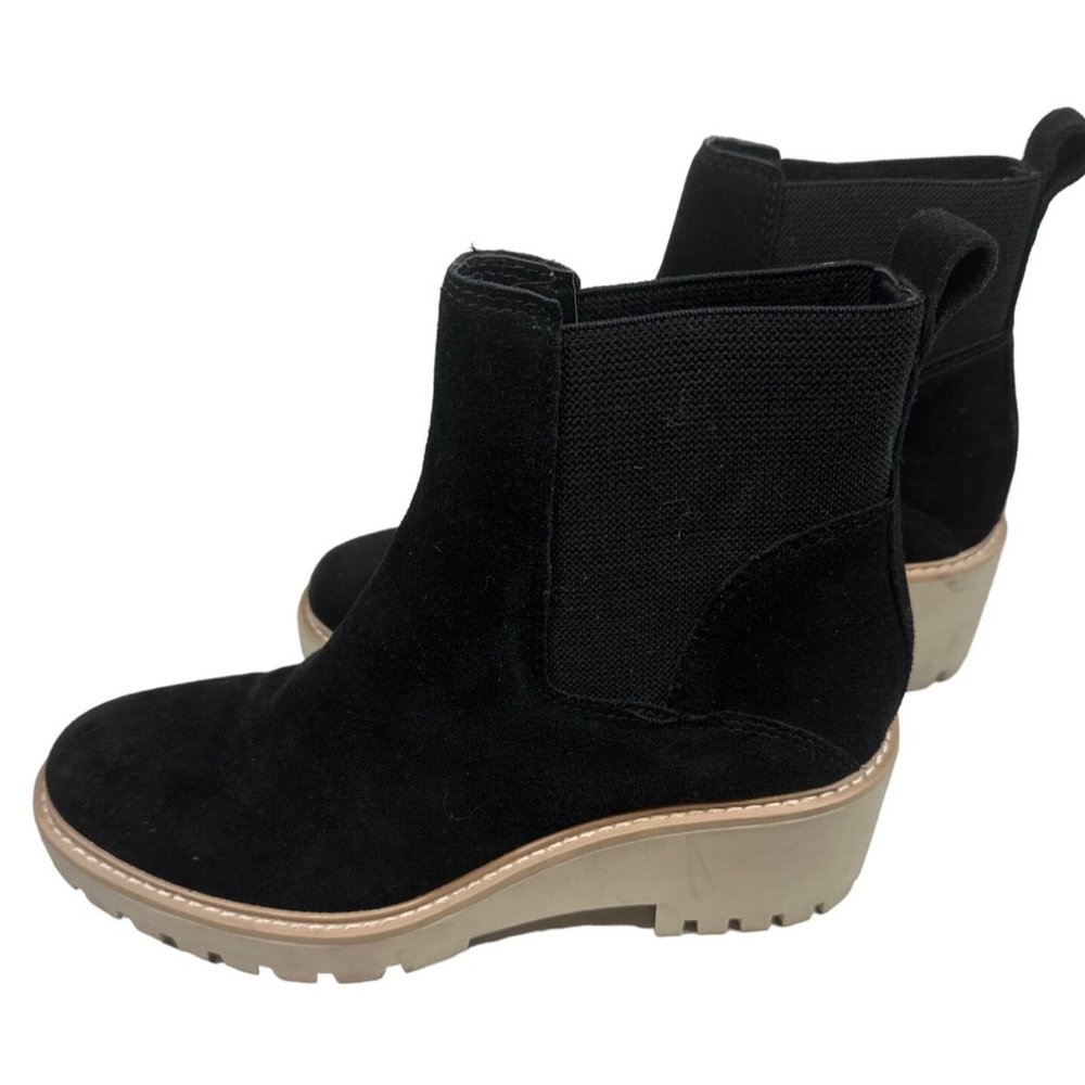 Dolce Vita Haddie Platform Wedge Bootie 7.5 M Black Suede Leather Womens